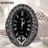 欧式树脂钟表复古孔雀挂钟时尚客厅时钟创意家居艺术镶钻壁钟静音