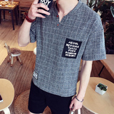 男士夏季衣服学生日系潮流宽松大码体恤青年短袖T恤韩版格子小衫