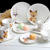 北欧创意家用礼品陶瓷碗碟套装卡通情侣高档骨瓷早餐餐具套装碗盘