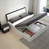 双人床板式床现代简约高箱黑白色储物床地暖1.8/5可定做特价包邮
