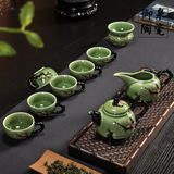新品青瓷功夫茶具套装整套 手彩梅花养生壶手绘带手把茶杯品茗杯