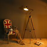 美式个性复古木制升降落地灯摇臂灯客厅书房卧室灯具LED创意包邮