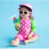 英国外贸儿童泳衣长袖连体保暖 女童宝宝婴儿粉色可爱防晒冲浪服