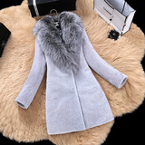 2015新款整皮羊羔毛皮草外套中长款羊剪绒狐狸毛领羊皮毛一体女装