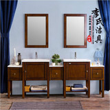 美式欧式做旧橡木仿古柜浴室柜镜柜组合卫浴柜双盆落地卫生间柜