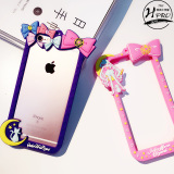 美少女蝴蝶结创意硅胶边框iPhone6s/6/plus挂绳手机壳 苹果保护套