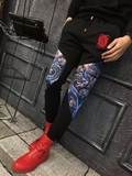 2016秋冬新款男士韩版修身时尚中国风3D龙印花微跨加厚拉毛休闲裤