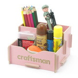 DIY创意mini木质笔筒粉红蓝多色 办公学习用品桌面收纳盒方形摆件