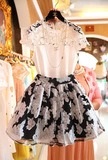 2014夏季新款镂空花朵蕾丝上衣两件套装欧根纱蓬蓬连衣裙正品包邮