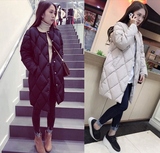 韩国新品2015冬中长款菱形格加厚保暖羽绒棉衣面包棉服外套棉袄女