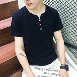 代购夏季短袖T恤男纯棉v领潮牌纯白色韩版体恤青少年薄款修身上衣