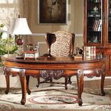 美式古典书桌 欧式实木书台 弧形书桌 书椅 欧式三门书柜 扶手椅