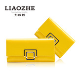 LIAOZHE正品韩版独家牛皮三折女式钱夹黄色真皮长短款女士钱包