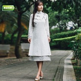 麦微微-中国风女装复古连衣裙手绘梅花盘扣长裙假两件加厚款旗袍