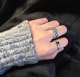 Acadeau 韩国独立设计 925纯银多层缠绕复古泰银黑玛瑙开口戒指环