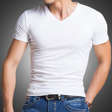 夏季新款男装v领短袖T恤潮男士纯白色半袖修身打底衫紧身体恤衣服