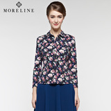 MORELINE沐兰专柜秋装新款时尚优雅短款上衣 印花大花长袖女衬衫