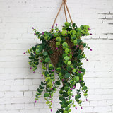 仿真塑胶草皮 植物墙 阳台装饰 假花壁挂 吊藤 绿色仿真植物吊篮