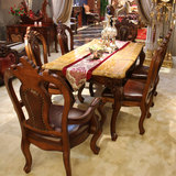 欧式大理石餐桌  美式实木餐台 欧式餐桌椅组合 吃饭桌 一桌六椅