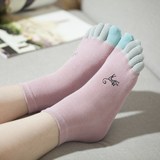 韩国五指袜女袜子纯棉可爱卡通短袜女糖果色中筒五趾袜防臭分趾袜