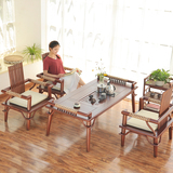 新中式实木茶桌椅组合 藤编功夫茶几仿古茶台茶艺桌泡茶桌子创意