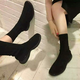 秋冬新款黑色弹力靴女靴欧美休闲运动风袜子靴厚底平底短靴单靴潮