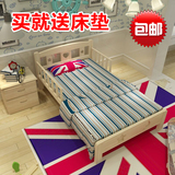 儿童家具小孩床单人松木床类 1米儿童床带护栏男孩女孩实木床小床