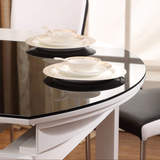 合白色橡木烤漆圆桌大小户型冰花玻璃餐桌实木可伸缩折叠餐桌椅组