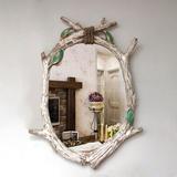 欧式美式乡村田园家居仿木树杈镜子卫浴浴室镜复古壁挂装饰梳妆镜