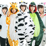 韩版可爱卡通动物熊猫情侣连体睡衣 男女长袖秋冬款加厚家居服装
