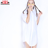 木果果木2016夏装新款纯棉学生中长款衬衫连衣裙白衬衣