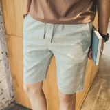 夏季新款男装涤纶五分中裤子韩版修身型潮流男士薄款格子休闲短裤