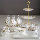 简约陶瓷骨瓷下午茶茶具套装整套组合高端金边带托盘高档杯碟架子