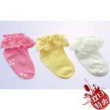 包邮0-1岁女宝宝3层蕾丝花边防滑胶点底纯棉室内袜地板袜婴儿袜子