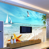 地中海海景立体3d大型壁画墙纸椰树客厅卧室沙发电视背景墙壁纸