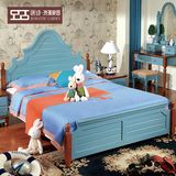 地中海韩式田园实木床1.8米婚床美式高箱储物儿童双人床组合家具