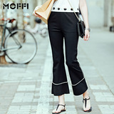 MOFFI2016春夏新款欧美风女士黑色显瘦微喇叭九分裤休闲裤