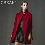 2016春装新款全羊毛大衣女冬中长款修身收腰欧美呢子大衣红色外套