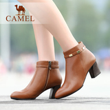 Camel 骆驼女靴 秋冬新款 时尚休闲羊皮短靴日常休闲粗高跟女靴子