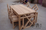 老榆木餐桌椅组合现代中式长条桌 简约时尚榆木茶桌大板餐椅