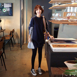 2016秋款新款韩版中长款针织卫衣女拼接衬衫前面针织后面衬衫外套
