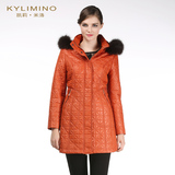 凯莉米洛冬季新品女修身棉衣中长款棉服简约修身桔色外套KJA47047