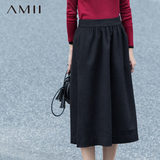 AMII2016春装新款女装简约气质知性宽松中长A字纯色毛呢半身裙女