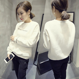 2015冬装新款白色套头卫衣 韩版字母印花圆领长袖加绒百搭女体恤
