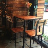 美式乡村实木现代铁艺餐桌椅简约双人甜品店小吃店咖啡厅桌椅组合