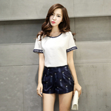 2016夏装新款韩版女装短袖上衣棉麻显瘦短裤两件套时尚休闲套装潮