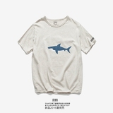 夏季新款日系鲨鱼印花纯棉短袖T恤男青年韩版上衣潮流打底衫短tee