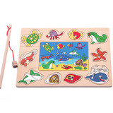 木质磁性海洋钓鱼 木制拼图小猫钓鱼磁性儿童益智玩具包邮