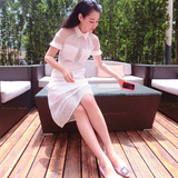 香港正品代购 地素DAZZLE 2016夏装新款蕾丝镂空修身中长款连衣裙