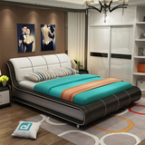 真皮床婚床1.8米现代简约皮艺床双人床卧室1.5米储物软包欧式定制